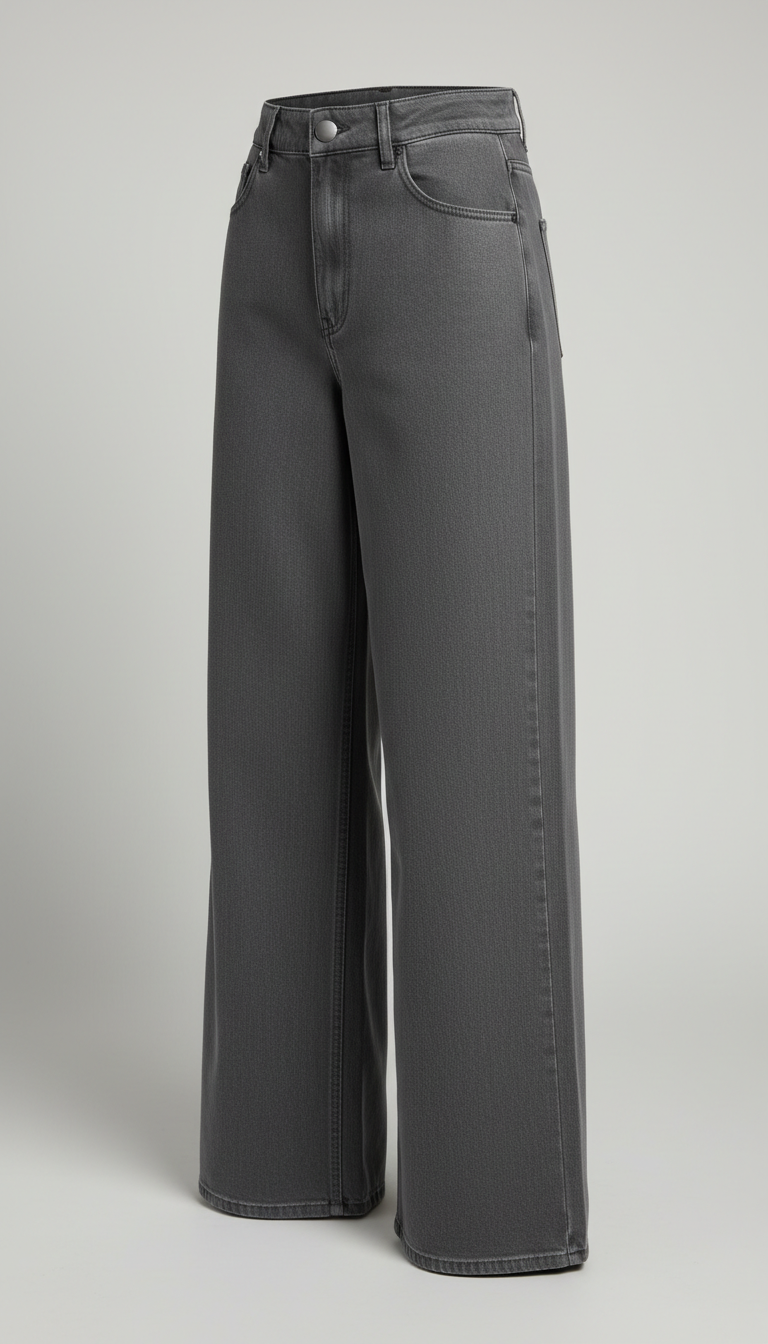 High-Rise Wide-Leg Jeans - Cool Gray